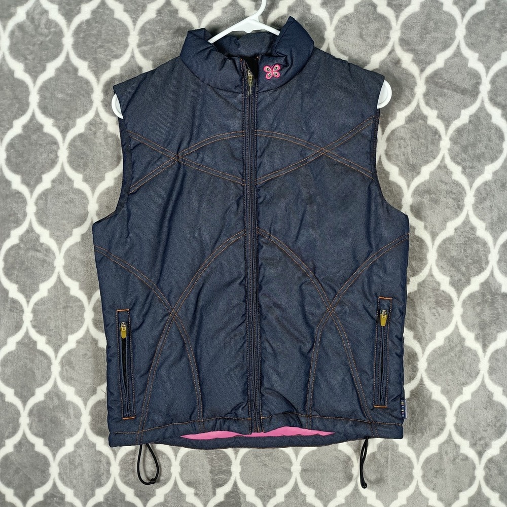 Obermeyer Goose Down Vest Girls 16 Blue Pink Reversible Puffer Insulated